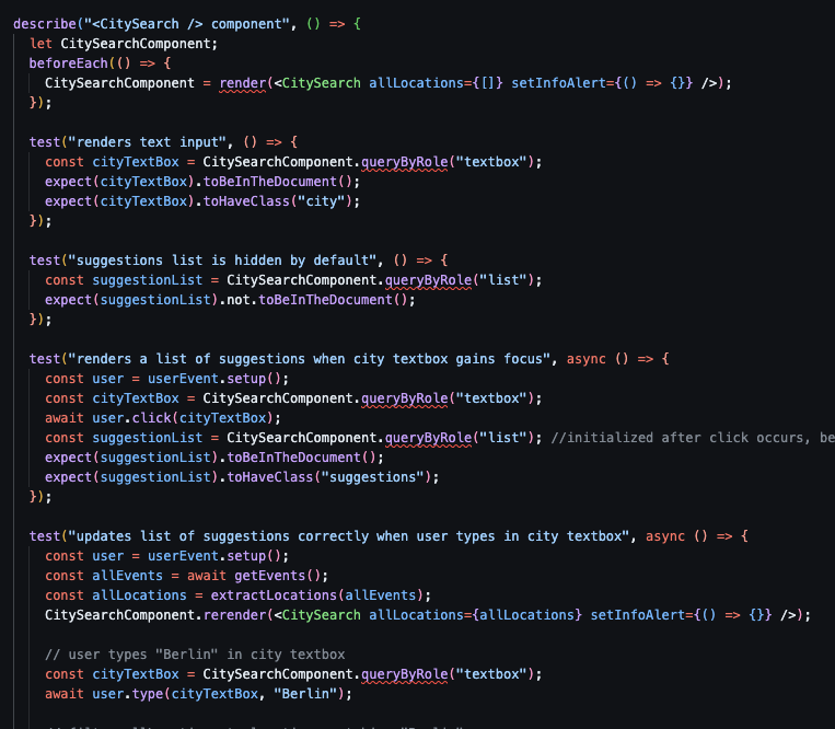 screen shot of my test code