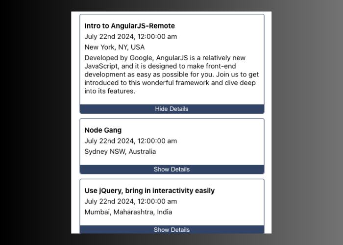 screen shot of event details button